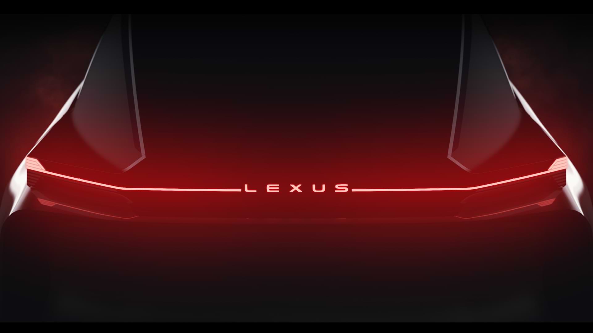 Flashing red rear light of a car with 'Lexus' written.